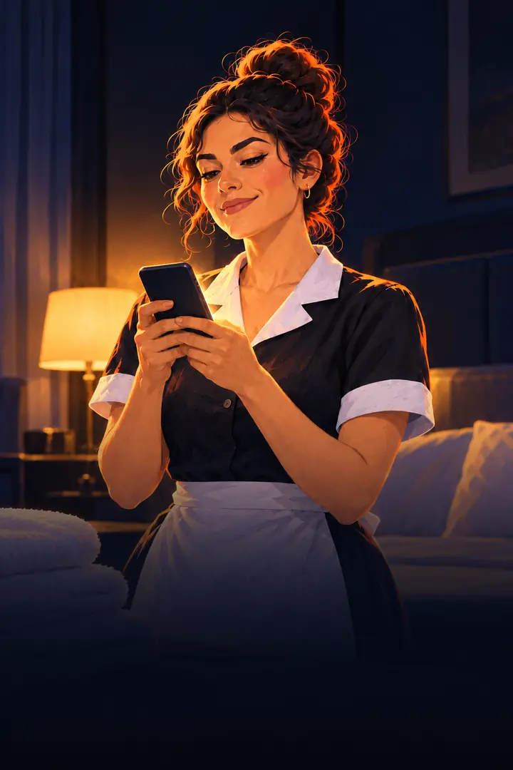 Lucía, camarera de hotel, mira su nómina en el móvil.